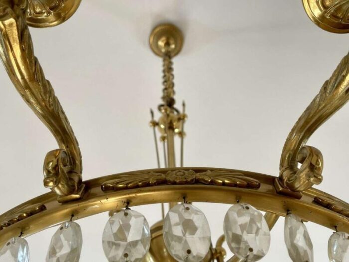 10 light chandelier in bronze and cut crystal 1960s 7455