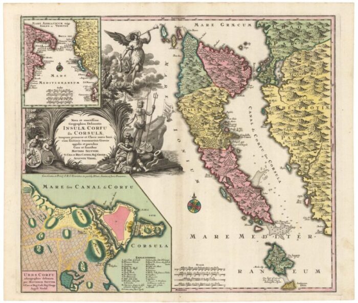 18th century map of corfu in original colour 1