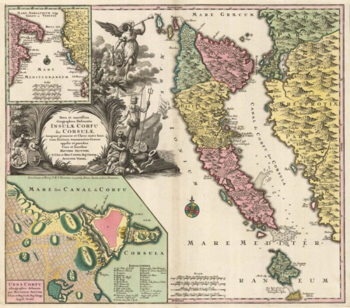 18th century map of corfu in original colour 2