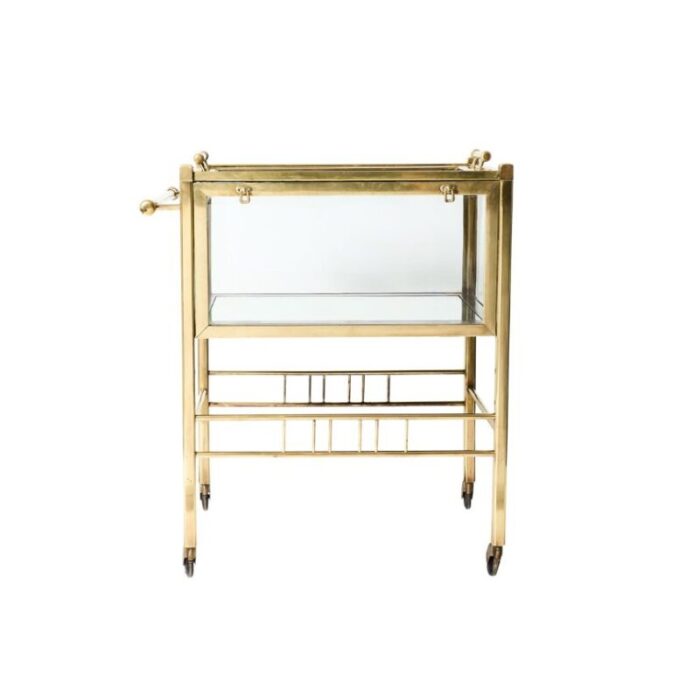 1920s art deco brass and glass bar cart by rockhausen 8293