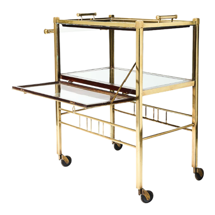 1920s art deco brass and glass bar cart by rockhausen 8663