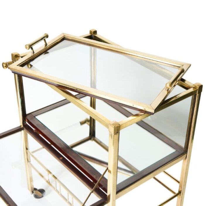 1920s art deco brass and glass bar cart by rockhausen 8978