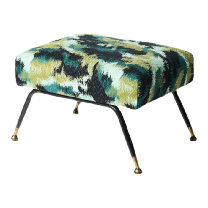 1950s foot stool upholstered in camouflage fabric 8060