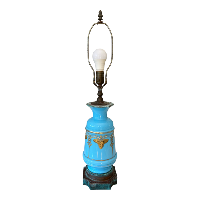 1950s french blue opaline gilded table lamp 9275