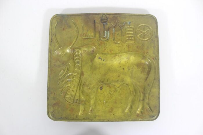 1950s indus zebu bull brass seal wall plaque 0975