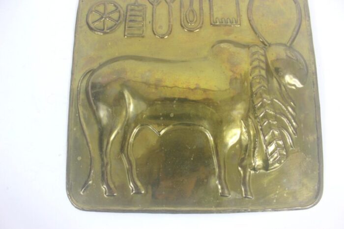 1950s indus zebu bull brass seal wall plaque 2294