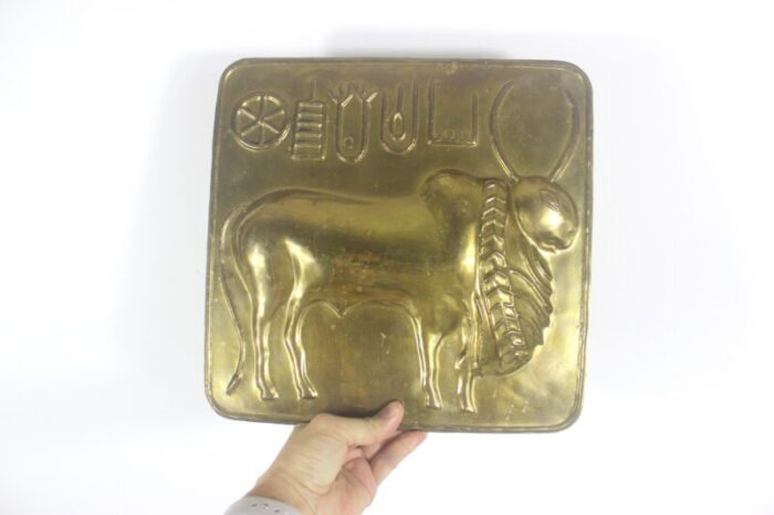 1950s indus zebu bull brass seal wall plaque 6349