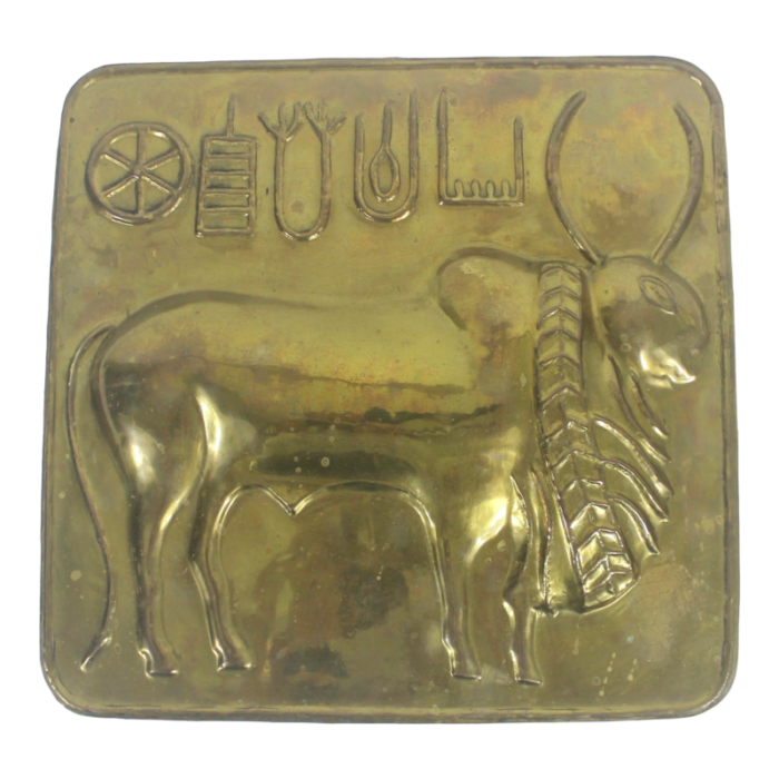 1950s indus zebu bull brass seal wall plaque 8026