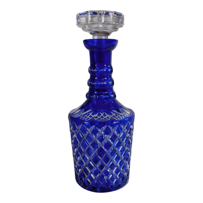 1960s blue cut to clear decanter 7247