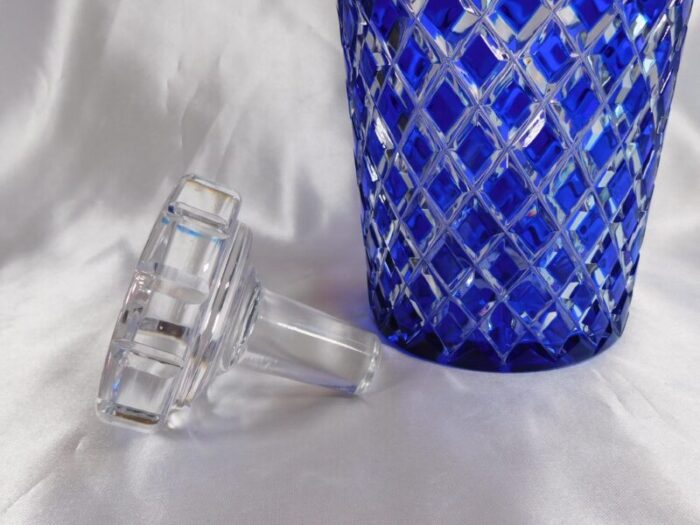 1960s blue cut to clear decanter 8002