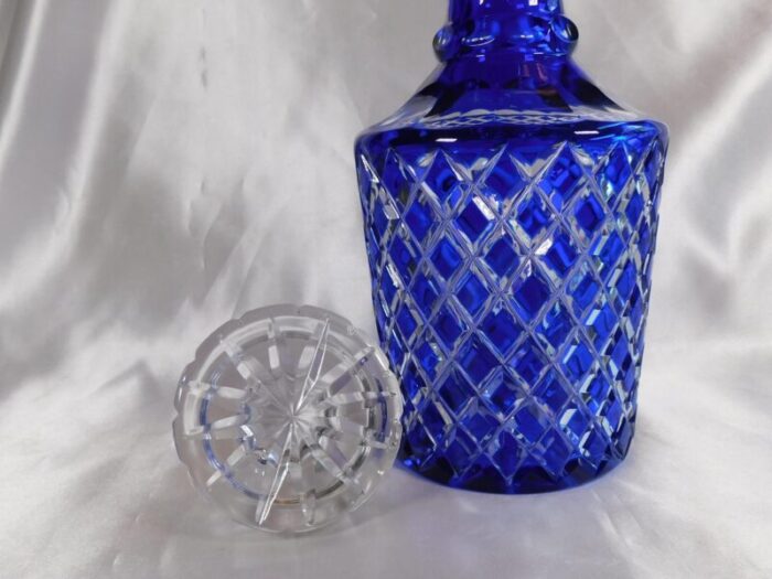 1960s blue cut to clear decanter 9927