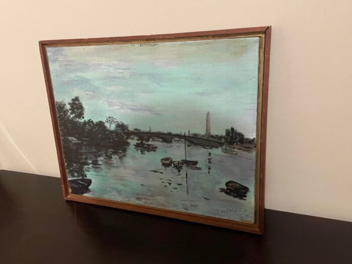 1960s mid century modern vintage framed oil painting canal scene signed menges 67 3520