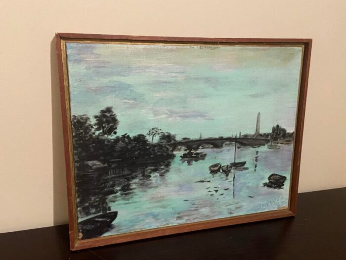 1960s mid century modern vintage framed oil painting canal scene signed menges 67 5614