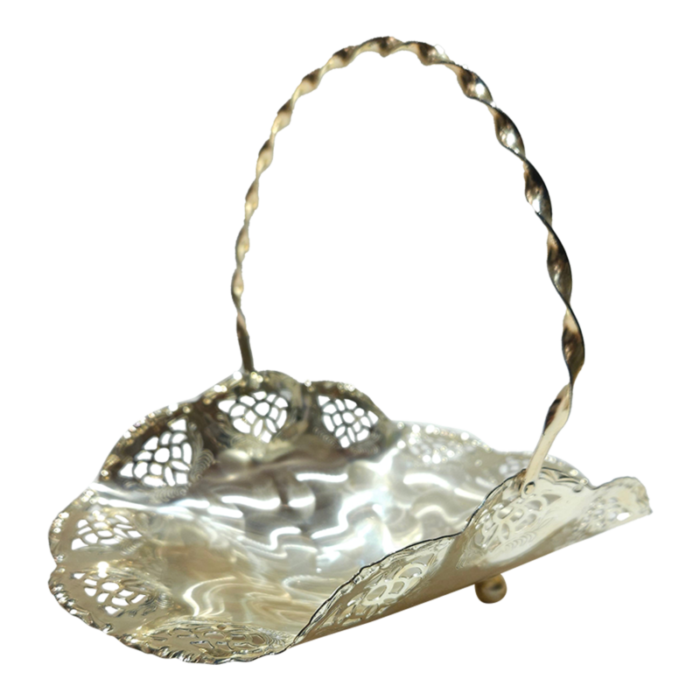 1960s silver plated brass swing handle basket dish 0490