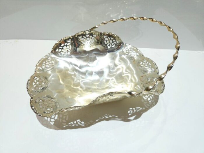 1960s silver plated brass swing handle basket dish 8480