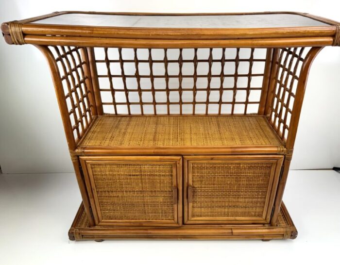 1960s vintage mid century bent bamboo and rattan dry bar 2280