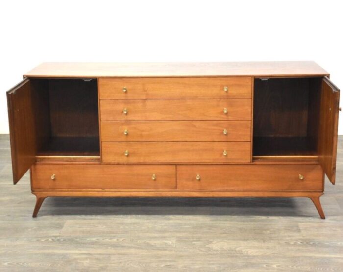 1960s walnut and brass mid century credenza 5689