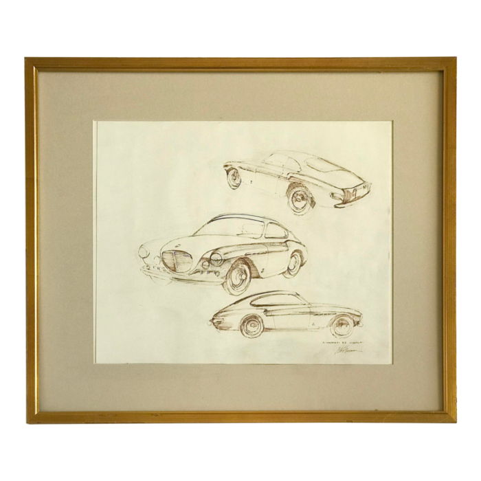 1970s bob grossman original maserati sketch framed 9681