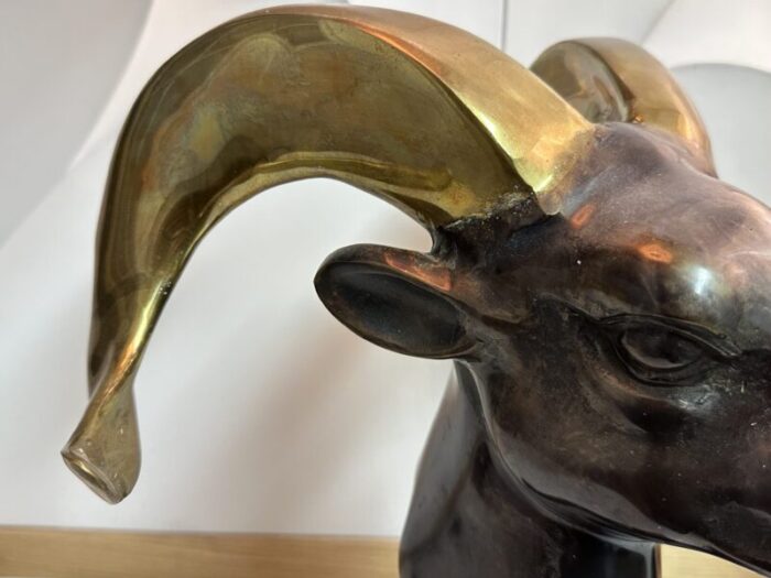 1970s brass ram goat head sculpture bookend 2199