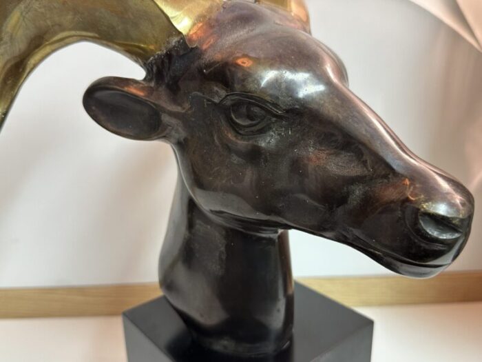 1970s brass ram goat head sculpture bookend 4538