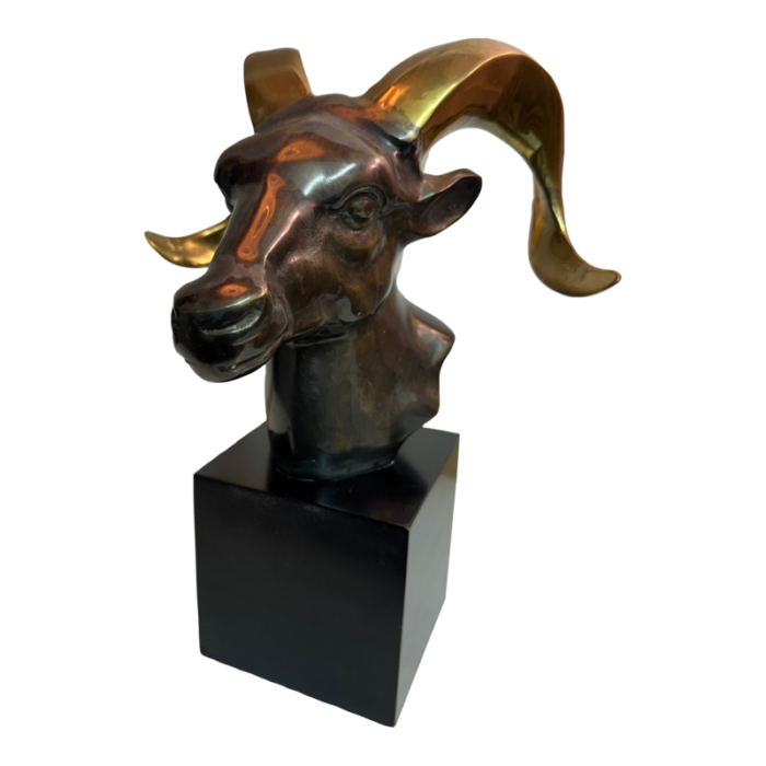 1970s brass ram goat head sculpture bookend 5205