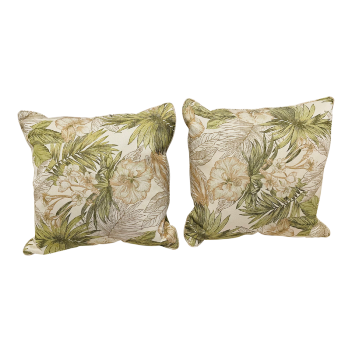 1970s coastal tapestry brocade tropical floral pillows a pair 1140