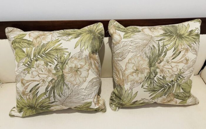 1970s coastal tapestry brocade tropical floral pillows a pair 1794