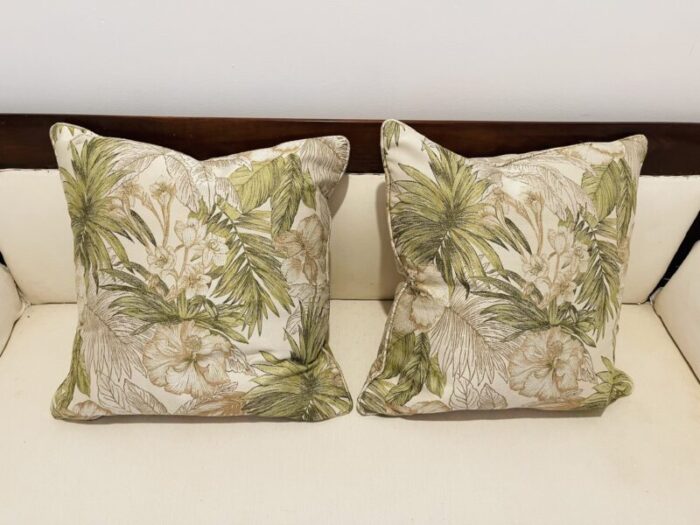 1970s coastal tapestry brocade tropical floral pillows a pair 2789