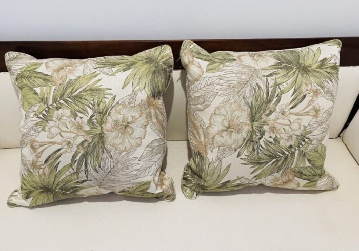 1970s coastal tapestry brocade tropical floral pillows a pair 3494