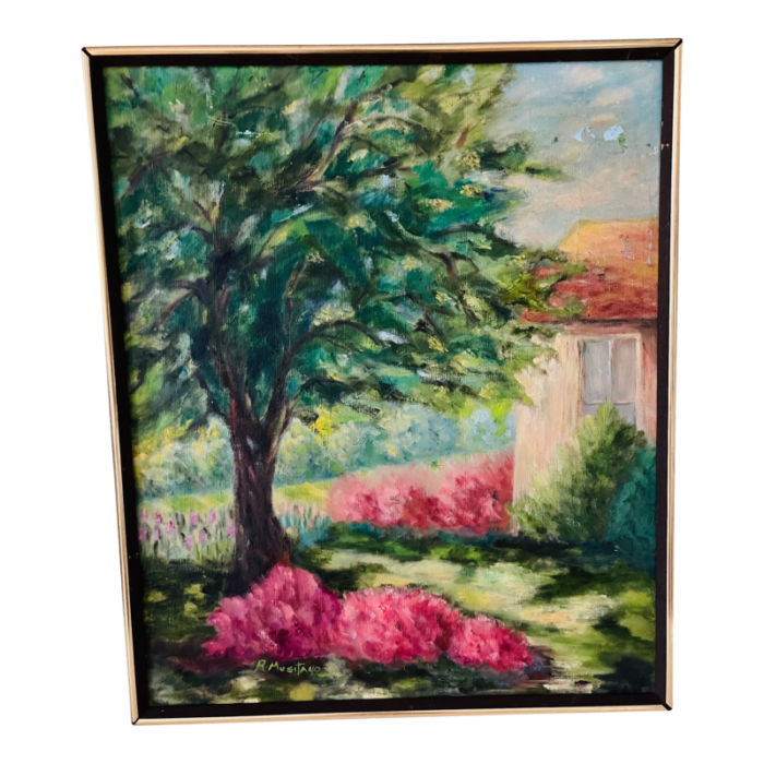 1970s impressionistic acrylic on canvas landscape painting framed 0481