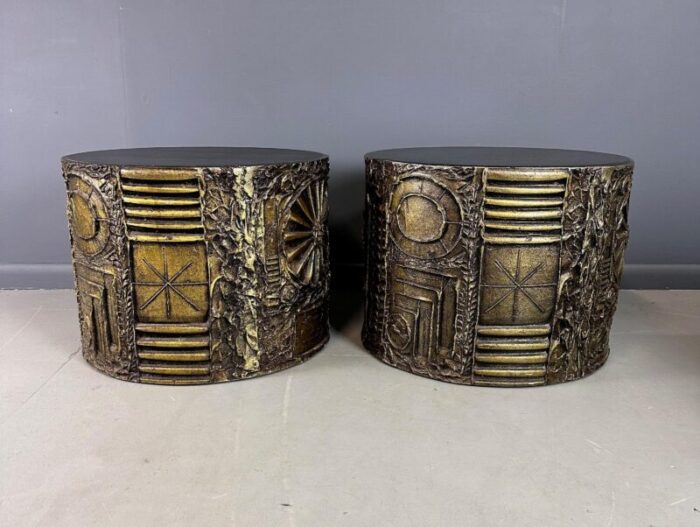 1970s pair of adrian pearsall brutalist style round side tables mid century 3925