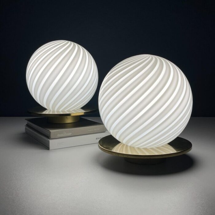 1970s vintage classic swirl murano table lamps italy set of 2 0220