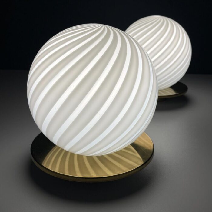 1970s vintage classic swirl murano table lamps italy set of 2 1848