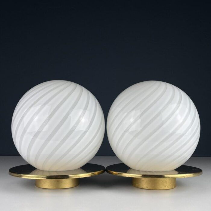 1970s vintage classic swirl murano table lamps italy set of 2 2485