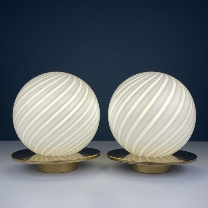 1970s vintage classic swirl murano table lamps italy set of 2 7845