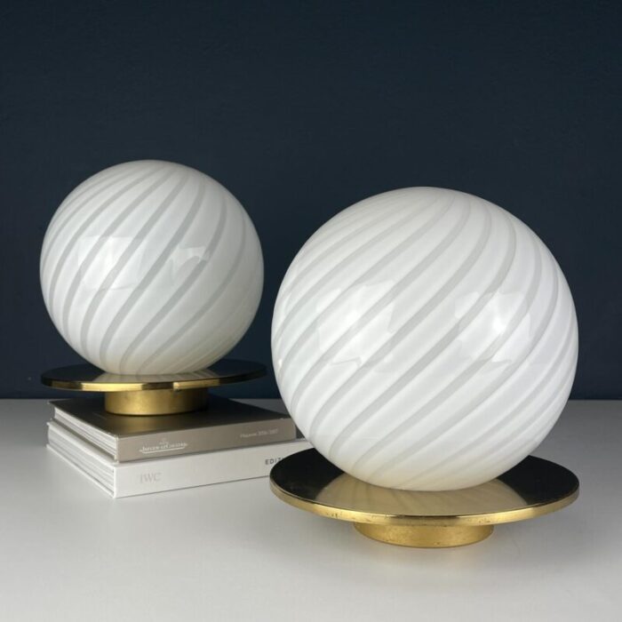 1970s vintage classic swirl murano table lamps italy set of 2 8721