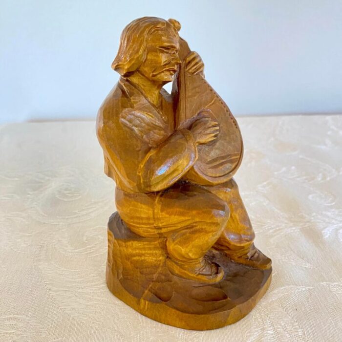 1980s folk art carved wood figurine signed 4504