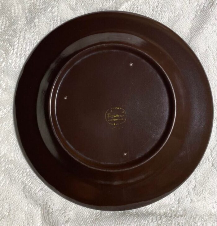 1980s franciscan madeira usa earthenware dinner plate set of 2 tan flowers on brown green band 0295