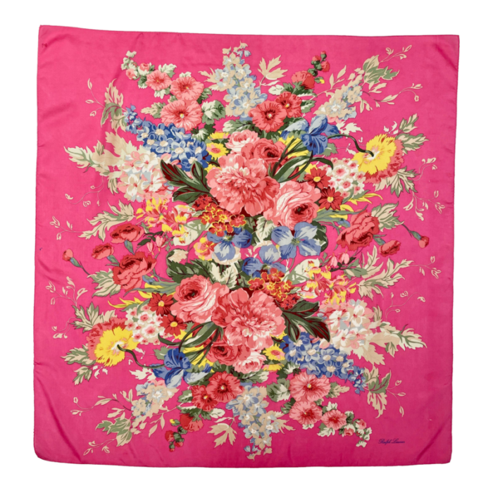 1990 ralph lauren southampton floral silk scarf in fuchsia 7328