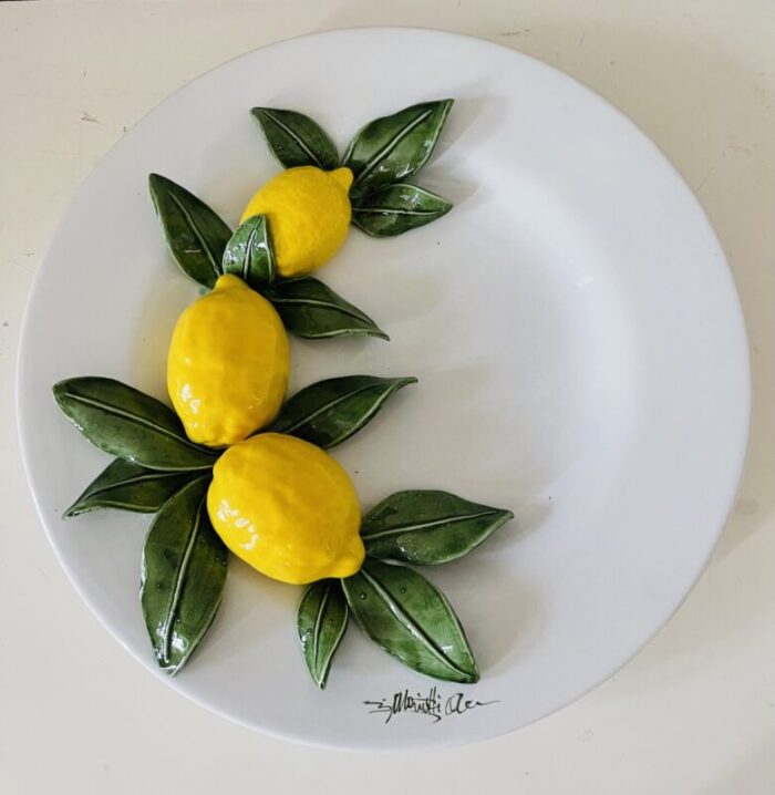 1990s boho chic italian majolica plate charger with lemons 1626