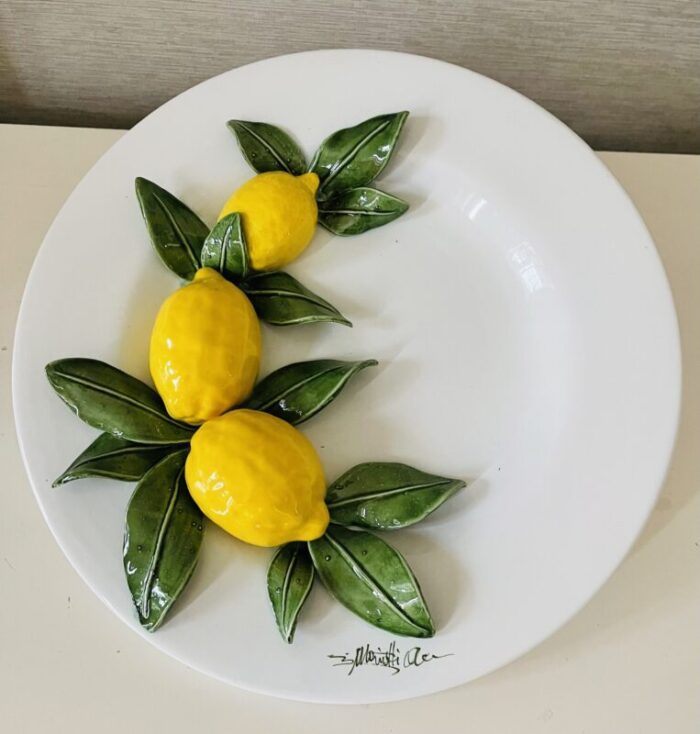 1990s boho chic italian majolica plate charger with lemons 6806