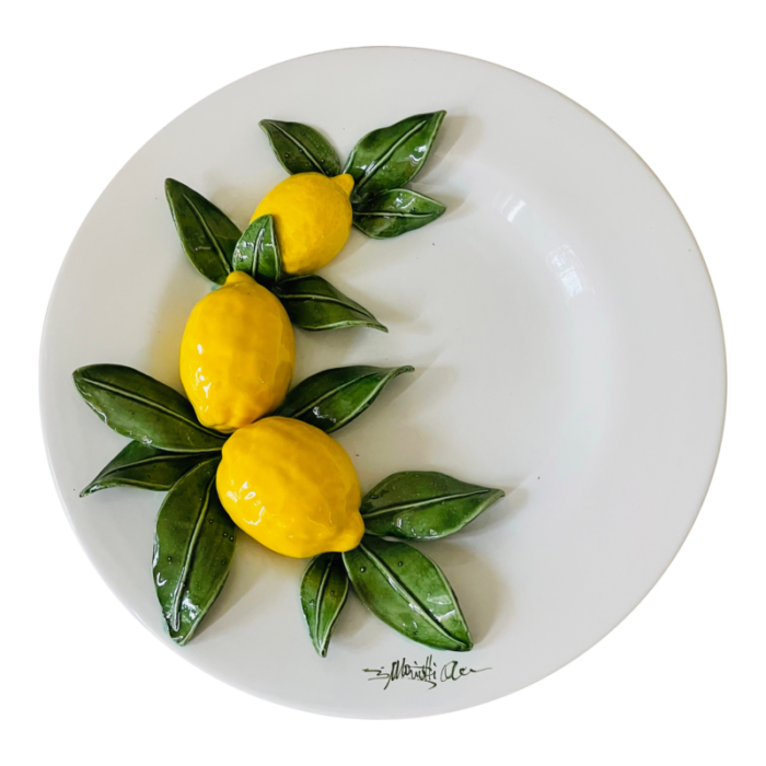 1990s boho chic italian majolica plate charger with lemons 9779