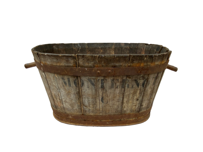 19th c french oakwood grape harvest bucket from burgundy 0059