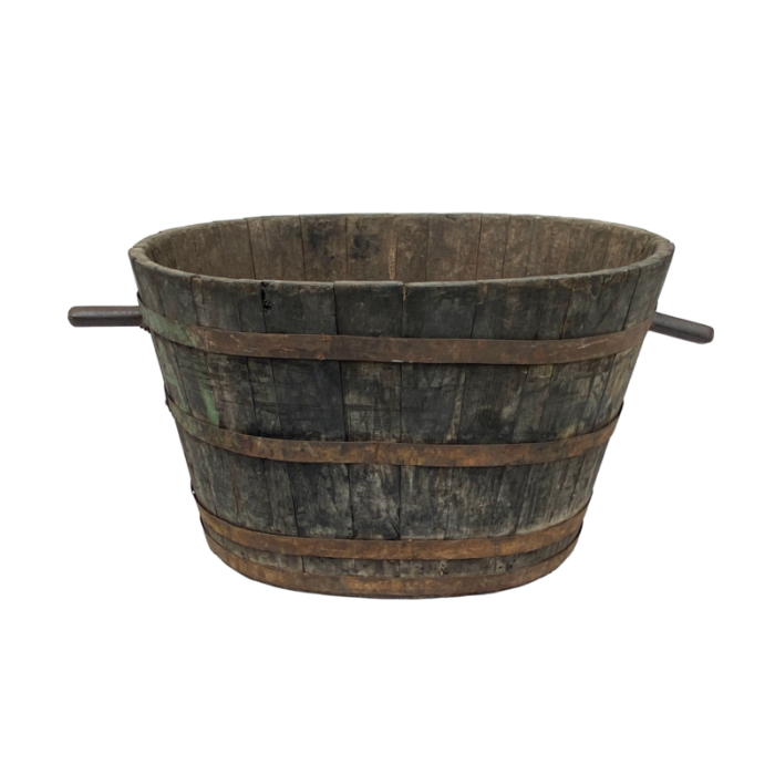 19th c french oakwood grape harvest bucket from burgundy 8484