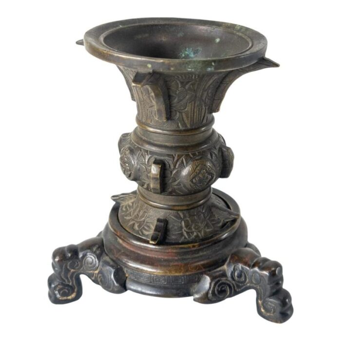 19th century chinese bronze gu form vase with base 1