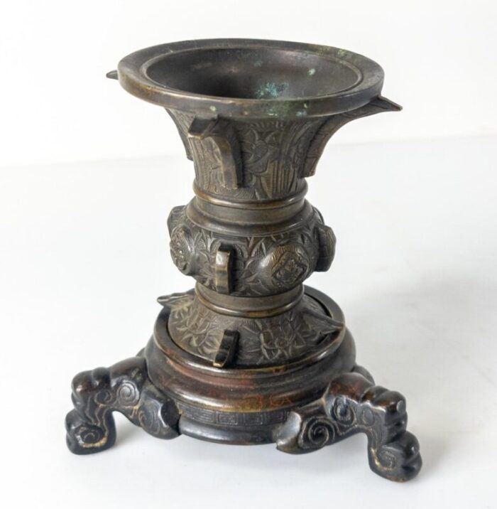 19th century chinese bronze gu form vase with base 13