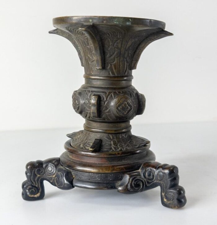 19th century chinese bronze gu form vase with base 2