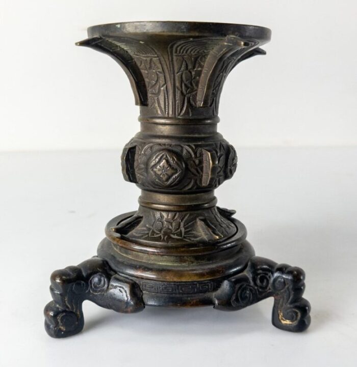 19th century chinese bronze gu form vase with base 4