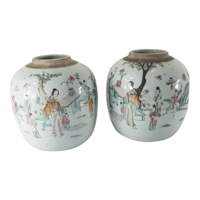 19th century chinese chinoiserie famille rose ginger jars set of 2 1