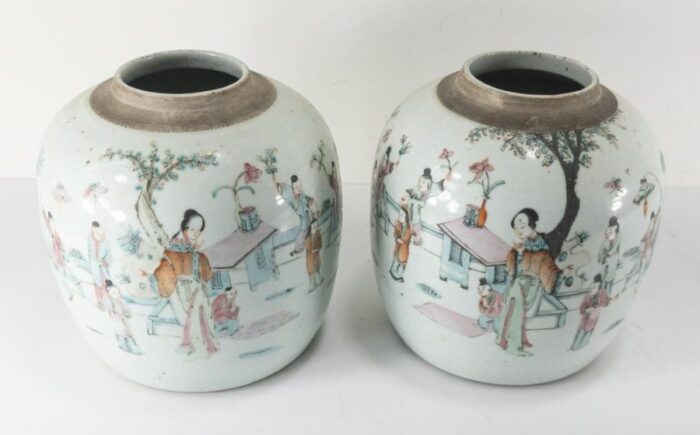 19th century chinese chinoiserie famille rose ginger jars set of 2 4